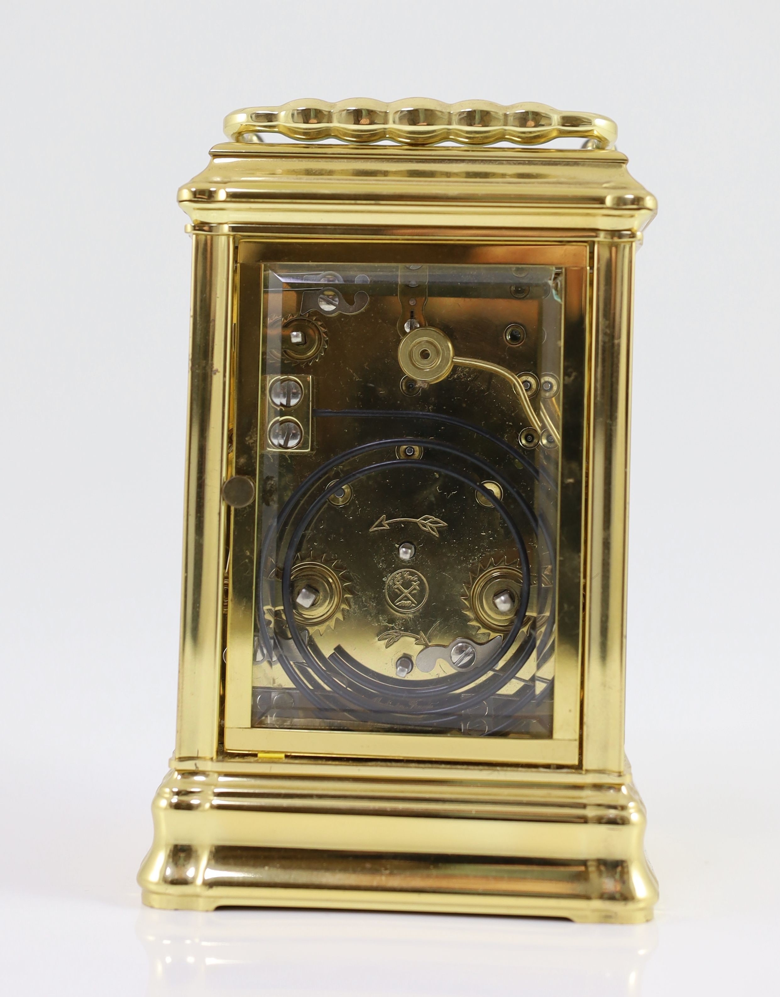 A L'Epée hour repeating brass carriage clock, width 9.5cm depth 8.5cm height 15.5cm